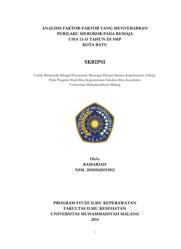 Analisis Faktor-Faktor Perilaku Merokok di Kalangan Remaja Usia 13-15 Tahun