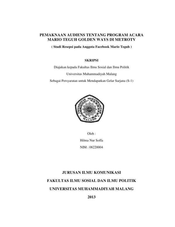 Pemaknaan Audiens terhadap Program Mario Teguh Golden Ways di MetroTV