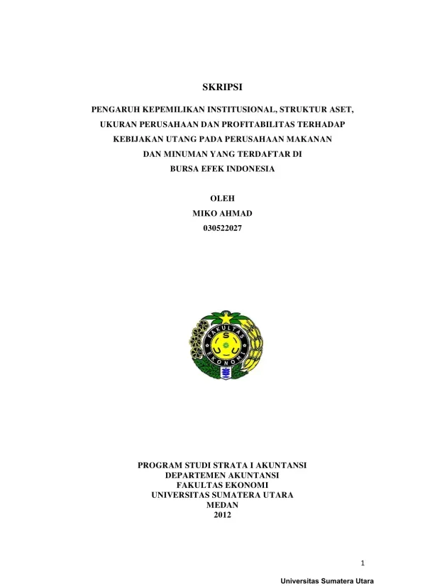 Pengaruh Kepemilikan Institusional dan Faktor-Faktor Lain Terhadap Kebijakan Utang Perusahaan Makanan dan Minuman