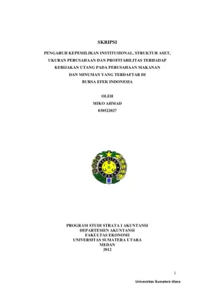 Pengaruh Kepemilikan Institusional dan Faktor-Faktor Lain Terhadap Kebijakan Utang Perusahaan Makanan dan Minuman