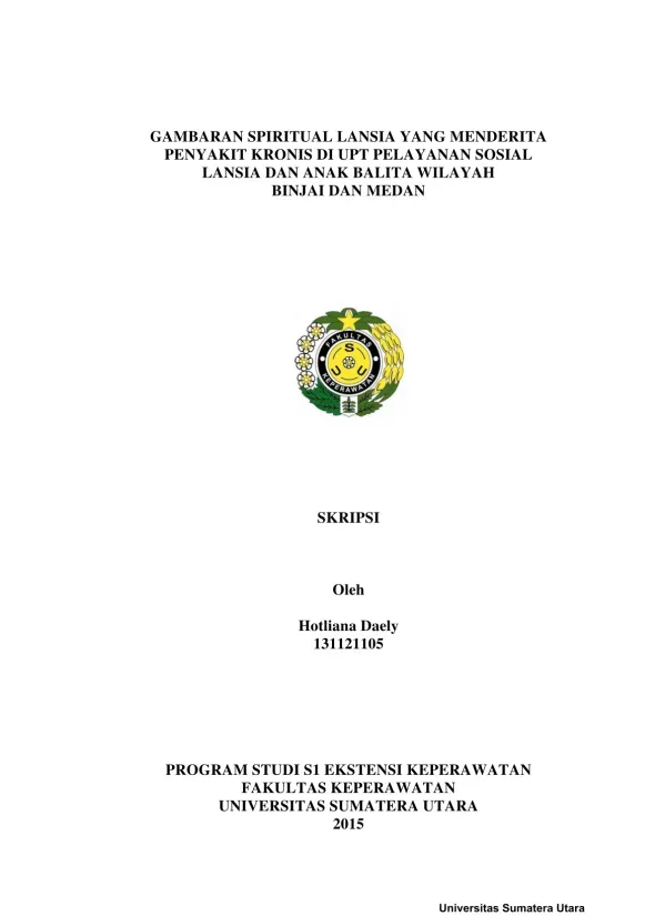 Gambaran Spiritual Lansia yang Menderita Penyakit Kronis di UPT Pelayanan Sosial