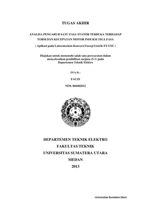 Analisa Pengaruh Satu Fasa Stator Terbuka terhadap Torsi dan Kecepatan Motor Induksi Tiga Fasa
