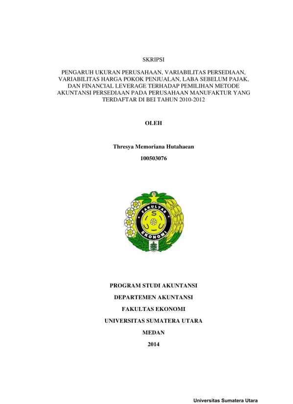 Pengaruh Faktor-Faktor Terhadap Pemilihan Metode Akuntansi Persediaan pada Perusahaan Manufaktur