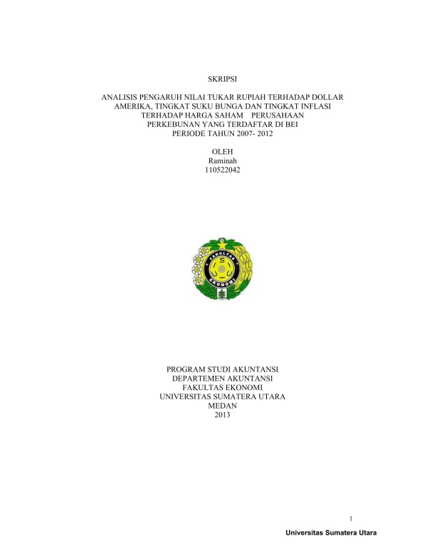 Analisis Pengaruh Nilai Tukar, Suku Bunga, dan Inflasi terhadap Harga Saham Perusahaan Perkebunan