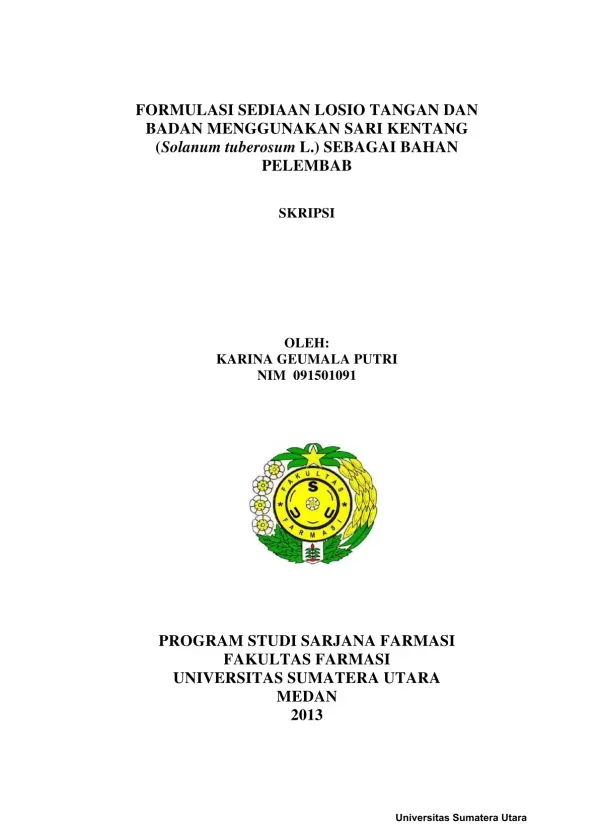 Formulasi Losio Tangan dan Badan Menggunakan Sari Kentang sebagai Bahan Pelembab