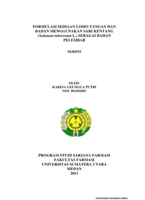 Formulasi Losio Tangan dan Badan Menggunakan Sari Kentang sebagai Bahan Pelembab