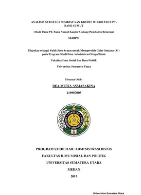 Analisis Strategi Pembiayaan Kredit Mikro di PT. Bank Sumut