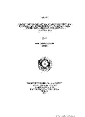 Analisis Faktor-Faktor yang Mempengaruhi Kinerja Keuangan pada Bank Umum Swasta Nasional Devisa