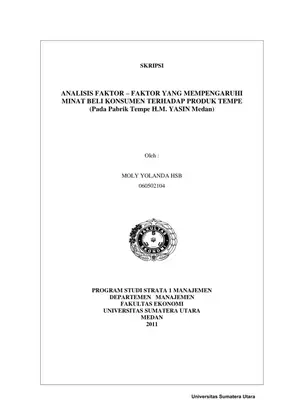 Analisis Faktor-Faktor yang Mempengaruhi Minat Beli Konsumen terhadap Produk Tempe