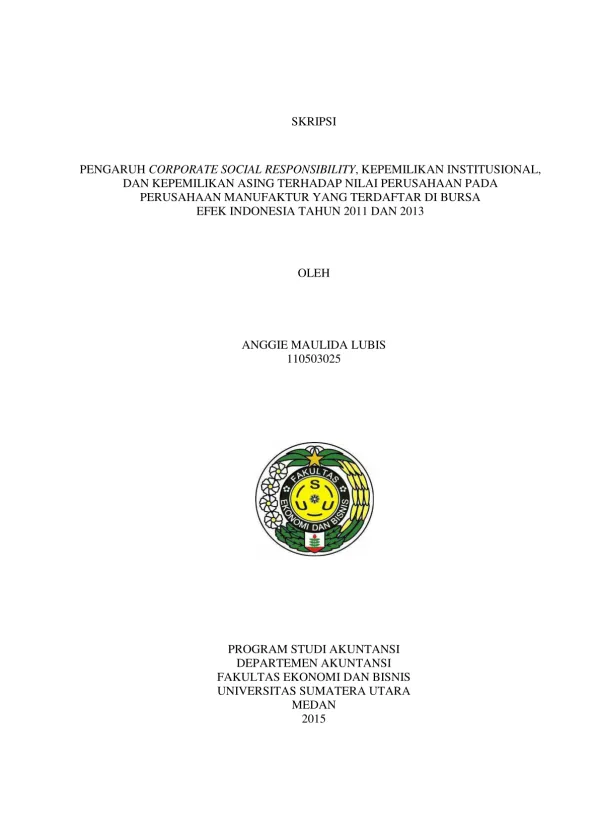 Pengaruh Corporate Social Responsibility dan Kepemilikan terhadap Nilai Perusahaan Manufaktur