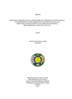 Pengaruh Corporate Social Responsibility dan Kepemilikan terhadap Nilai Perusahaan Manufaktur