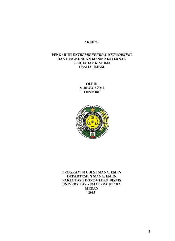 Pengaruh Jaringan Kewirausahaan dan Lingkungan Bisnis Eksternal terhadap Kinerja Usaha UMKM