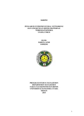 Pengaruh Jaringan Kewirausahaan dan Lingkungan Bisnis Eksternal terhadap Kinerja Usaha UMKM