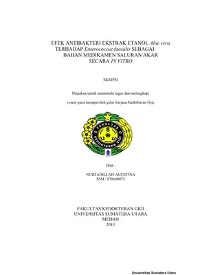 Efek Antibakteri Ekstrak Etanol Aloe Vera terhadap Enterococcus faecalis sebagai Bahan Medikamen Saluran Akar