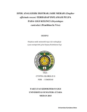 Efek Analgesik Ekstrak Jahe Merah terhadap Inflamasi Pulpa pada Gigi Kelinci