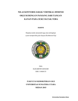 Nilai Konversi Jarak Vertikal Dimensi Oklusi Berdasarkan Panjang Jari Tangan pada Suku Batak Toba
