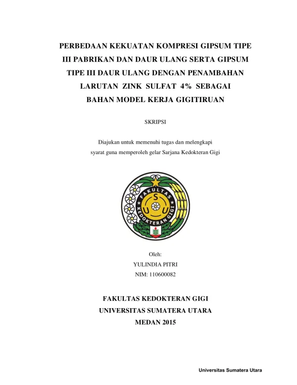 Perbedaan Kekuatan Kompresi Gipsum Tipe III Pabrikan dan Daur Ulang