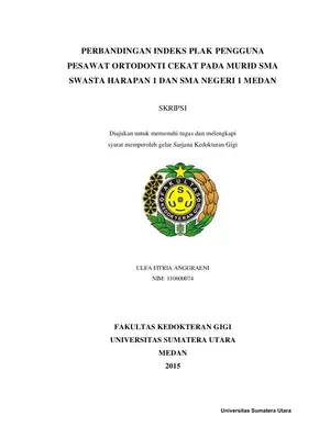 Perbandingan Indeks Plak Pengguna Pesawat Ortodonti Cekat pada Murid SMA