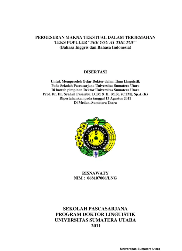 Analisis Pergeseran Makna Tekstual dalam Terjemahan 'See You at the Top'