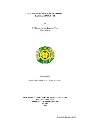 Laporan Praktik Kerja Profesi di PT Kimia Farma (Persero) Tbk. Plant Medan