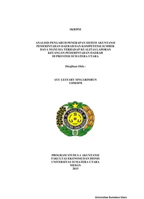 Analisis Pengaruh Sistem Akuntansi dan Kompetensi SDM terhadap Kualitas Laporan Keuangan di Sumatera Utara