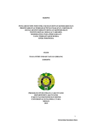 Pengaruh Tipe Industri, Ukuran Dewan Komisaris, dan Profitabilitas terhadap Pengungkapan Corporate Social Responsibility
