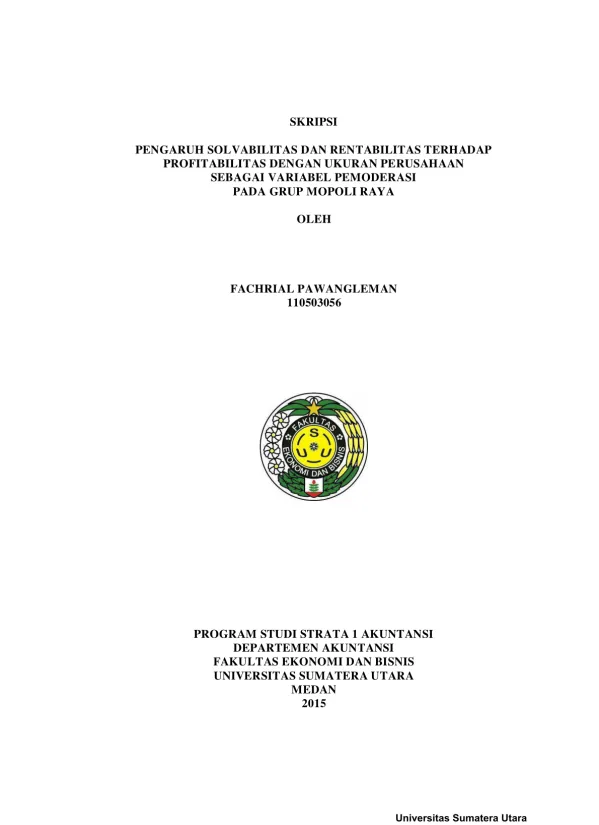 Pengaruh Solvabilitas dan Rentabilitas Terhadap Profitabilitas pada Grup Mopoli Raya