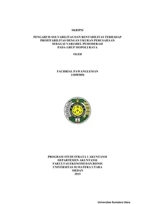 Pengaruh Solvabilitas dan Rentabilitas Terhadap Profitabilitas pada Grup Mopoli Raya