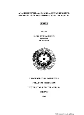 Analisis Perwilayahan Komoditas Kubis/Kol di Kabupaten Karo, Provinsi Sumatera Utara