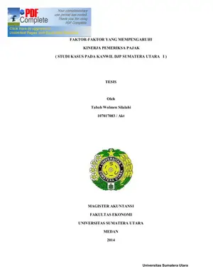 Analisis Faktor-Faktor yang Mempengaruhi Kinerja Pemeriksa Pajak di Kanwil DJP Sumatera Utara I