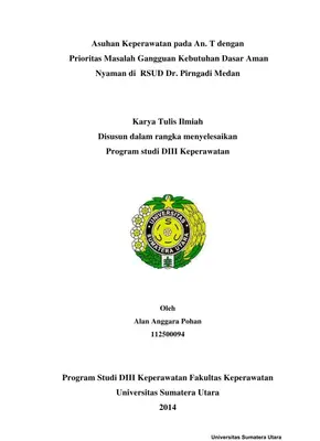 Asuhan Keperawatan pada Pasien dengan Masalah Kebutuhan Dasar Aman Nyaman