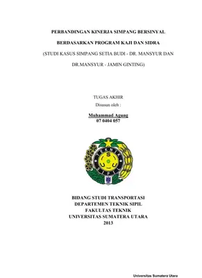 Perbandingan Kinerja Simpang Bersinyal Berdasarkan Program Kaji dan Sidra