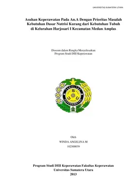 Laporan Asuhan Keperawatan pada Anak dengan Masalah Kebutuhan Nutrisi
