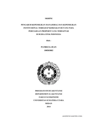 Pengaruh Kepemilikan Manajerial dan Institusional terhadap Kebijakan Hutang Perusahaan Properti