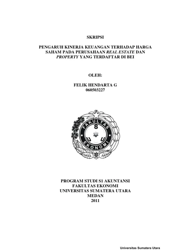 Pengaruh Kinerja Keuangan Terhadap Harga Saham pada Perusahaan Real Estate dan Property