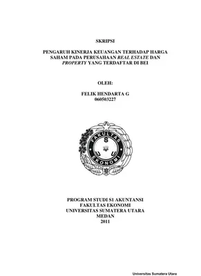 Pengaruh Kinerja Keuangan Terhadap Harga Saham pada Perusahaan Real Estate dan Property