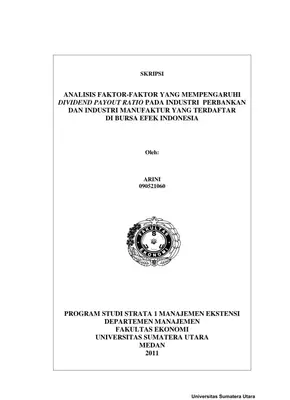 Analisis Faktor-Faktor yang Mempengaruhi Rasio Pembagian Dividen pada Industri Perbankan dan Manufaktur