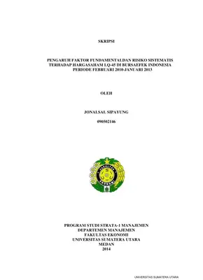 Pengaruh Faktor Fundamental dan Risiko Sistematis terhadap Harga Saham LQ-45